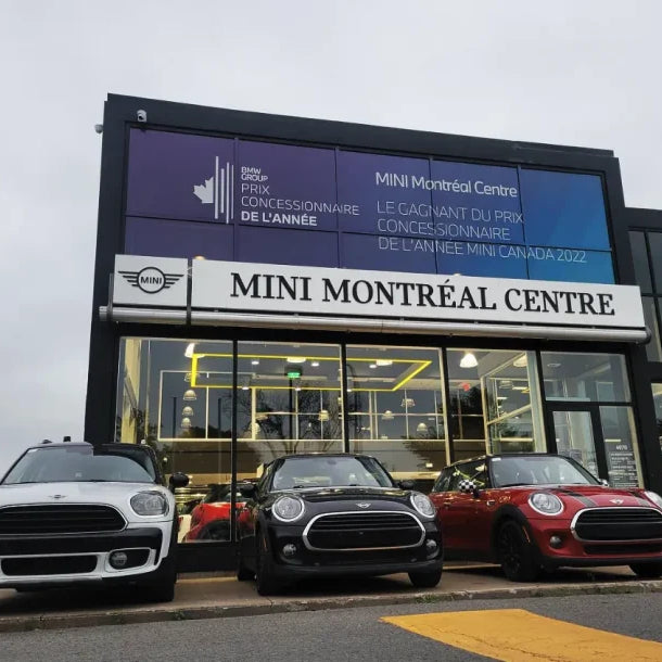 Mini Montreal Building Wrap | Contra Vision Campaign White on Black